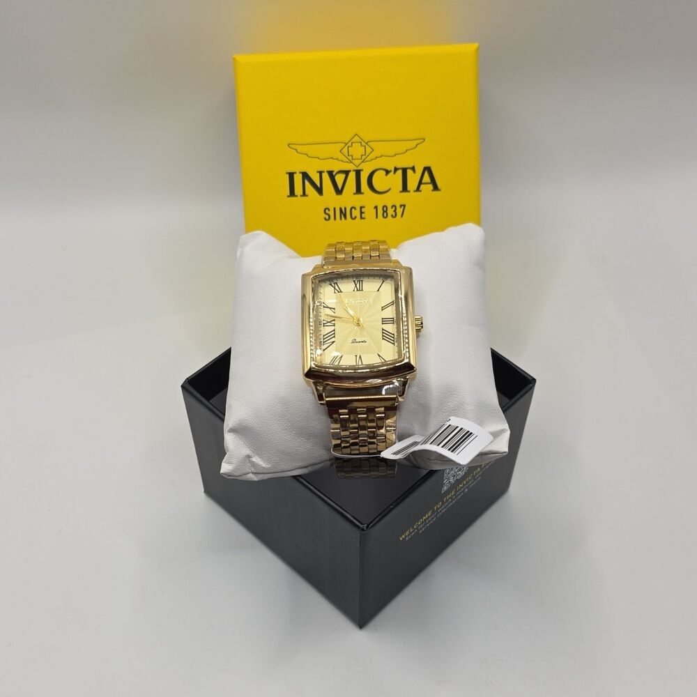 Invicta Men's Quartz Gold Tone Rectangle Watch, Roman Numerals, 32mm - Picture 3 of 4